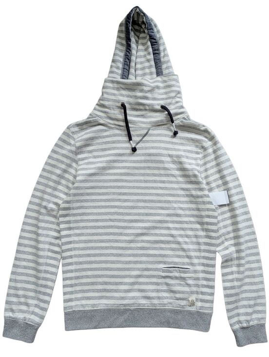 Unbranded Other - Third & Army Mens Off White Gray Allman Striped Pullover Cowl Neck Hoodie NWT S
